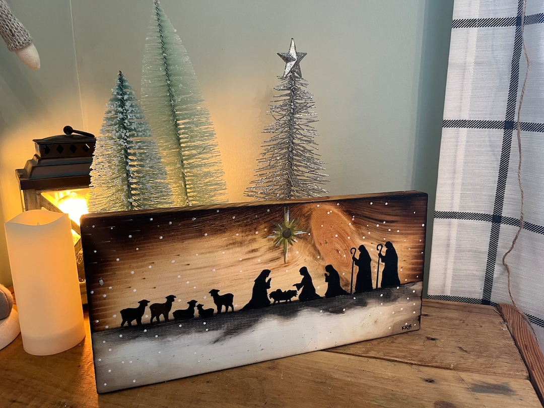Rustic Nativity Light up Rustic Wood Nativity Scene - Handpainted and Handcrafted With ...
