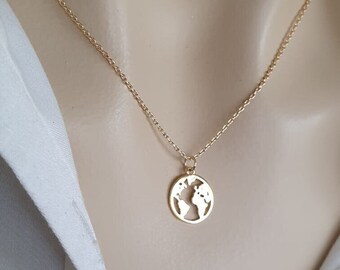 World Map Necklace, Gold Plated Earth Necklace, Elegant Globe Pendant, Minimalist Travel Necklace