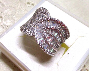 Eye-catcher Wonderful wide solid silver ring set with white zirconium pavé size 57 18.00 mm gift for her ladies ring 925