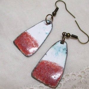 No 103 Enamel jewelry Handmade earrings Earrings white and red enamel Unique enameled