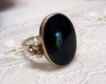 Oval large antique Art Deco silver ring with onyx size 58 18.5 mm ladies&#39; ring silver ring with black stone men&#39;s ring