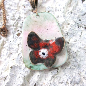 Necklace with pendant No. 177 Series &quot;Krakelee&quot; - croaking applied enamel on copper