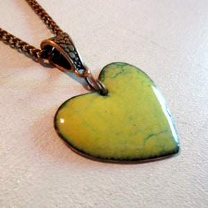 Necklace with pendant made of emallia heart shape No. 146 yellow, unique, handmade, enamel