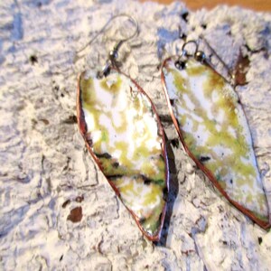 Earrings leaf no. 324 hanging earrings enamel on copper handmade unique enamelled