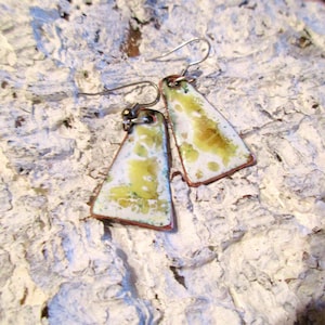 Earrings triangle No. 328 hanging earrings enamel on copper handmade unique enamelled