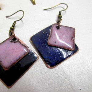Earrings, enamelled, enamel on copper No. 241 purple blue-black, unique, handmade. enameled