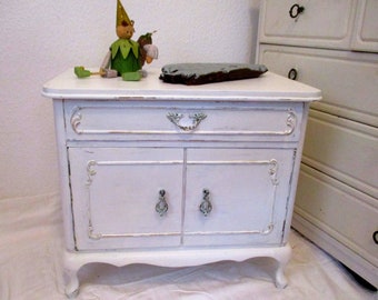 One of two enchanting shabby Chippendale style bedside table wooden chest of drawers white nightstand chest of drawers vintage