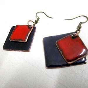 Earrings, enamelled, enamel on copper No,265 red black,unique, handmade. enameled