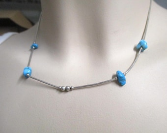 S 2 Fine Necklace Silver Native Americans Turquoise liquid Silver Vintage 925 Silver Handmade Liquid Silver Hippie South West