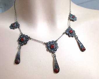S 30 Antique Ethno Tribal Necklace Silver with Carnelian Tribal Jewelry Tribal Jewelry Oriental Red Stone Filigree Jewelry