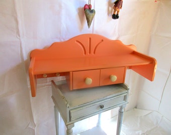 Ausgefallenes Shabby Holzregal Küchenregal orange mit Schublade