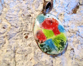 Necklace with pendant enamel on copper No 236 &quot;colorful&quot;, unique, handmade