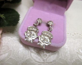 Earrings stud earrings ethno vintage 925 head face stone ear hooks hippie boho silver earrings