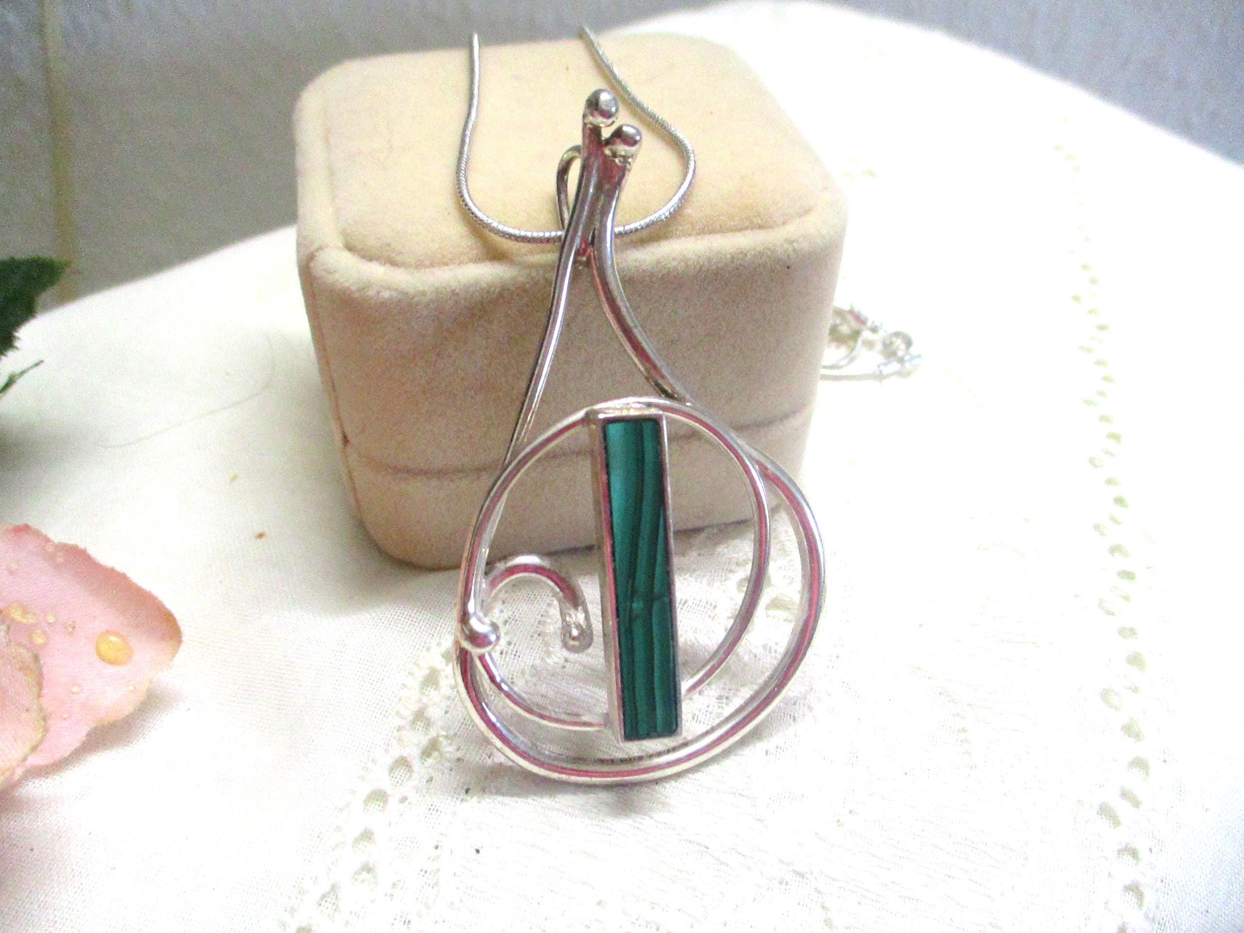 Pendentif Vintage En Argent Sterling Et Malachite - Années 70 - Style Bohème - Neuf Avec étiquettes
