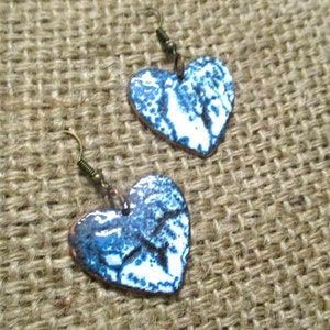 No. 108 Enamel jewelry enamel earrings Magical hearts blue white :) Earrings hanging earrings enamel on copper unique enameled