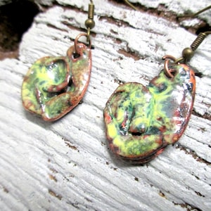 Enamel Earrings No. R49 recycled jewelry, green, earrings enamel on copper, unique, handmade