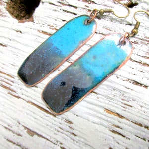 Earrings Enamel No 146 Rectangle blue black enamelled earrings Handmade Unique