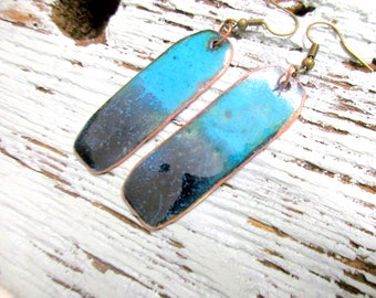 Earrings Enamel No 146 Rectangle blue black enamelled earrings Handmade Unique