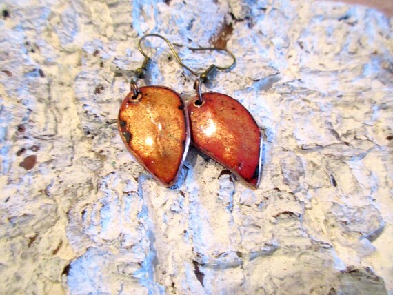 Boucles D'Oreilles Grandes Ovales Rouge & Bleu - Fait Main En Résine - Neuf Avec Étiquettes
