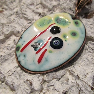 Necklace with pendant enamel on copper No 192, 50s style, still life with flowers, unique, handmade