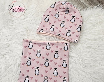 Hat with loop children's jersey penguin pink