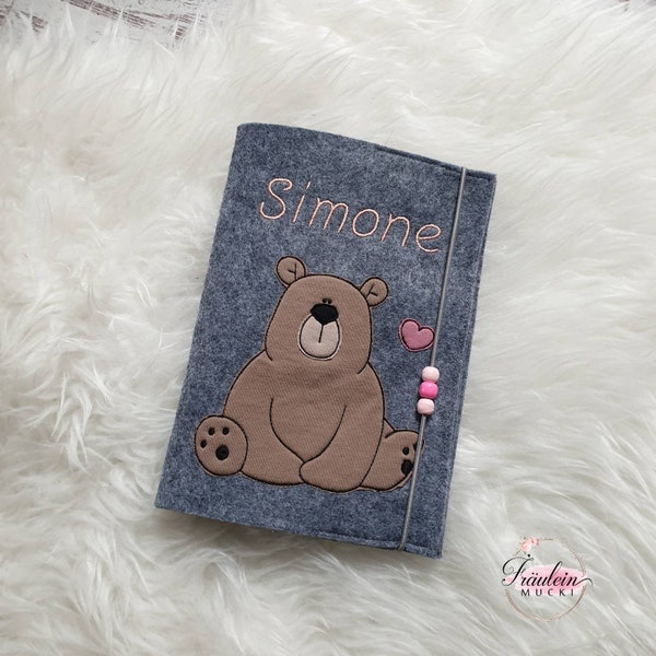 U-stitch sleeve made of felt, custom, teddy, bear, study booklet, U-booklet, personalized, gift, birth, baby party