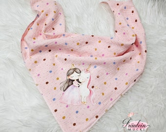 Neckerchief muslin children's 2 sizes triangular scarf unicorn princess pink