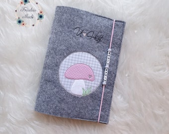 U-booklet cover made of felt, individual, mushroom, examination booklet, U-booklet, personalized, gift, birth, baby shower