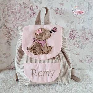 Kindergarten backpack, backpack child, kindergarten bag corduroy, dog, light pink beige with name