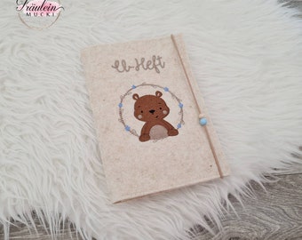 U-booklet cover made of felt, individual, bear beige, examination booklet, U-booklet, personalized, gift, birth, baby shower