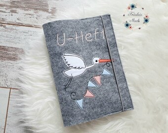 U-booklet cover made of felt, individual, stork, examination booklet, U-booklet, personalized, gift, birth, baby shower