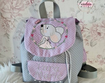 Kindergartenrucksack, Rucksack Kind, Kindergartentasche, Maus, mit Namen personalisiert, lila