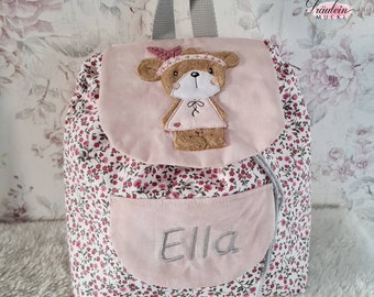 Kindergartenrucksack, Rucksack Kind, Kindergartentasche, Boho Bär, Blumen, mit Namen