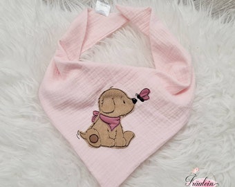 Muslin scarf, children's scarf, baby triangular scarf, dog, pink