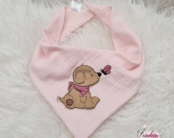 Scarf muslin, children's scarf, baby triangular scarf, dog, pink