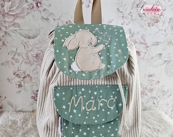 Kindergartenrucksack Rucksack Kind, Kindergartentasche Cord, Hase Pusteblume, mit Namen