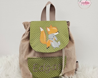 Kindergarten backpack, child backpack, kindergarten bag, fox and rabbit, with name