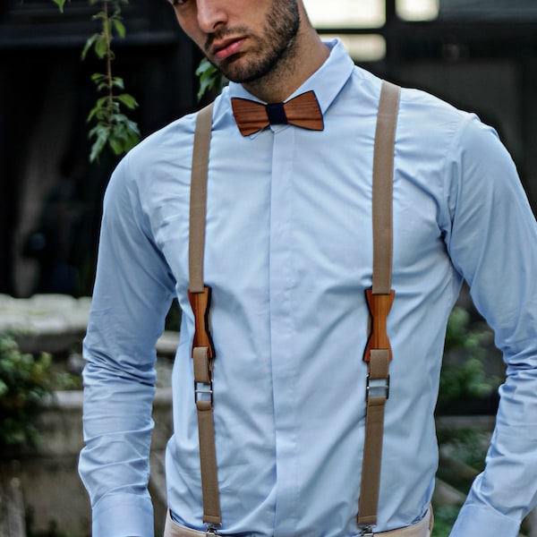 Suspenders wooden bow tie Set Men accessories Wedding set for groom