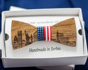 AMERICA flag bow tie, Flag on bow tie, Hand made bow tie, Bow tie for men, Bow tie for women, Wooden bowtie