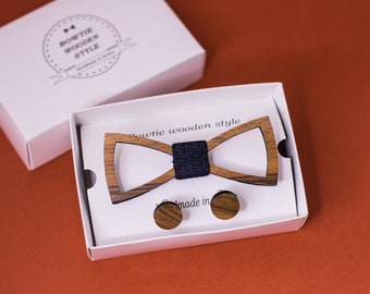 Grooms accessories Wooden bowtie Wedding necktie Funky bow tie Cufflinks made of wood
