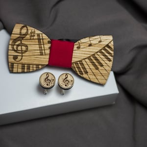 Musical note Bowtie Wooden bow tie for musician Music lover gift idea Cufflinks with Music Notes, Notes, Music, Cufflinks