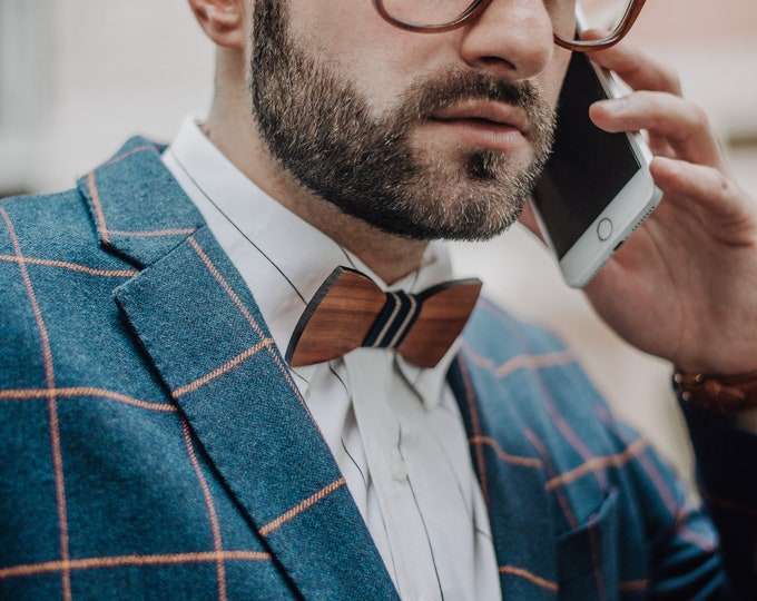 Unique wedding accessories for men Grooms bowtie Wooden gift for music lover