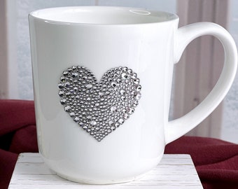 Personalzed coffee mug made with Swarovski crystals, crystal heart coffee/tea mug crystals, Personalized Christmas Gift, Mother's Day gift