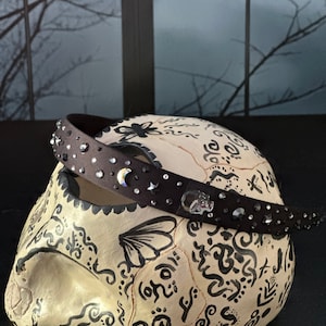 Halloween skull headband made with Swarovski crystals, Black headband, Skull headband, Sparkly headband, Halloween accessory