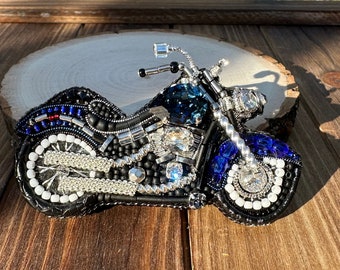Blue Motorbike brooch, Blue like Fat Boy handmade motorbike brooch, Motorbike pin, Biker brooch, Biker pin, Gift for bikers, motorcycle pin
