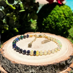 Breathtaking Yin Yang Bracelet, White & Black Ethiopian Opal Bracelet, October Birthday, Gold filled, Libra Birthday Gift