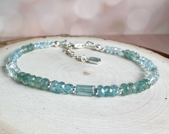 Indicolite Blue Tourmaline,Aquamarine,Blue Zircon and Topaz Bracelet with sterling silver, Valentine&#39;s Day gift, Anniversary gift