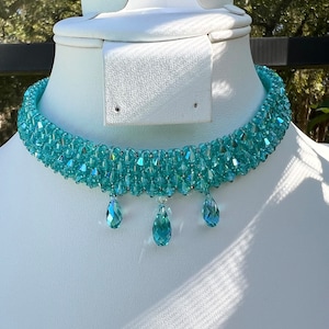 Choker, Aquamarine Choker, made with Swarovski crystals Choker, Sterling silver clasp, Wedding jewelry, Bridal jewelry, Christmas jewelry,