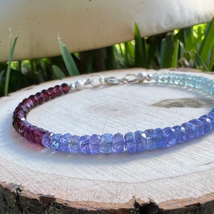 Ombre Tanzanite Aquamarine Garnet Bracelet, Sterling Silver, Gold or Rose Fill, Wedding Anniversary gift