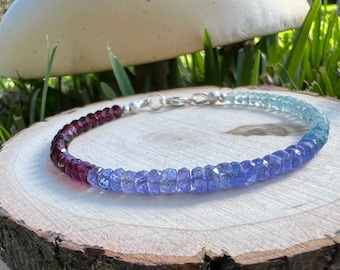 Ombre Tanzanite Aquamarine Garnet Bracelet, Sterling Silver, Gold or Rose Fill, Wedding Anniversary gift